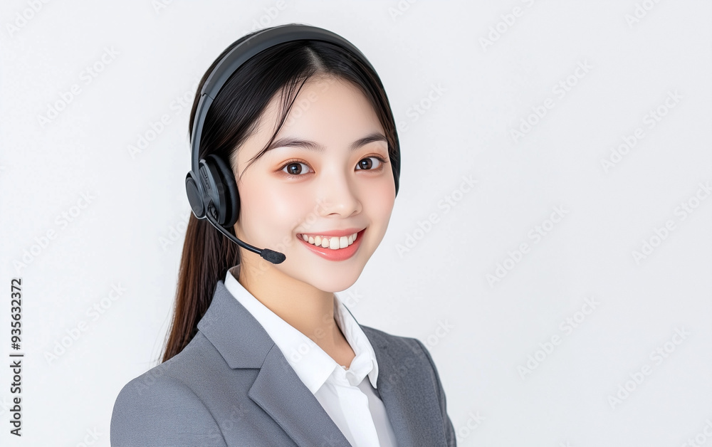 smiling call center operator with headset smiling call center operator with headset