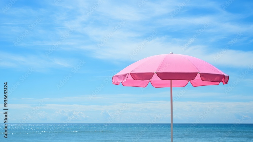 A pink beach umbrella on a sunny day, providing shade and relaxation A pink beach umbrella on a sunny day, providing shade and relaxation