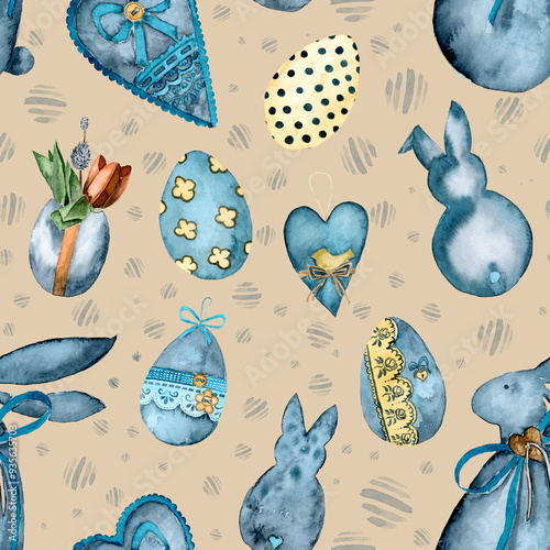 Wallpaper Mural Seamless pattern with Easter motif assembled from watercolor components. Torontodigital.ca
