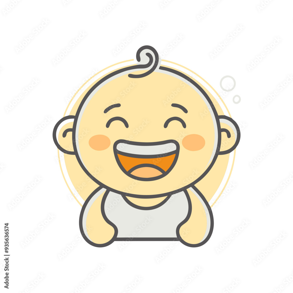 Cute Smiling Baby Icon Illustration in Yellow Circle Background