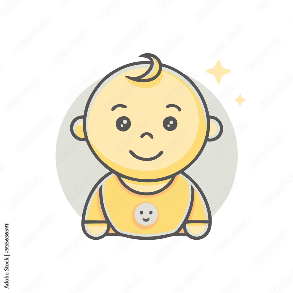 Minimalist Icon of a Happy Baby in Yellow Outfit with a Smile Minimalist Icon of a Happy Baby in Yellow Outfit with a Smile