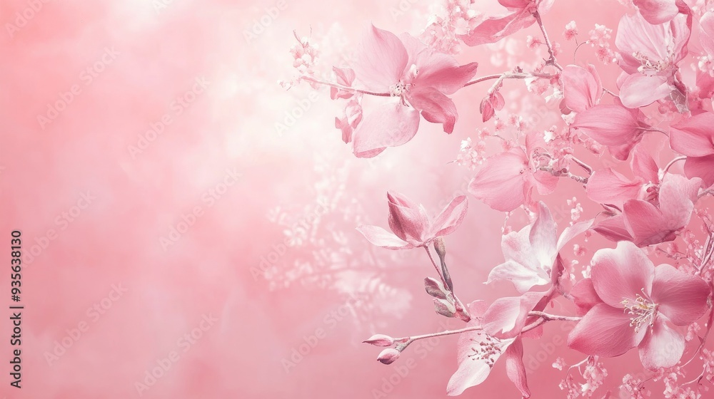 Fototapeta premium A pink pastel background with delicate floral patterns, creating a soft and feminine atmosphere