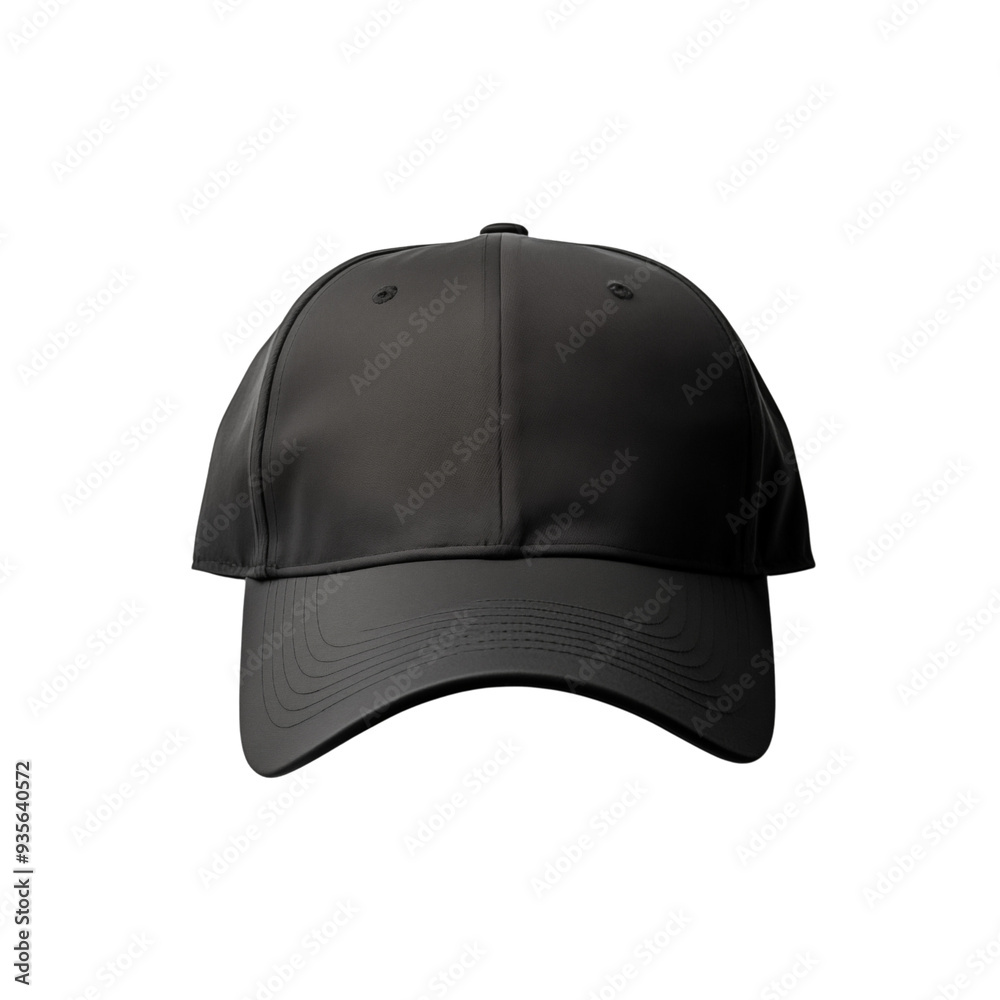 Blank black baseball cap mock up front view isolated on transparent background. Generative ai Blank black baseball cap mock up front view isolated on transparent background. Generative ai
