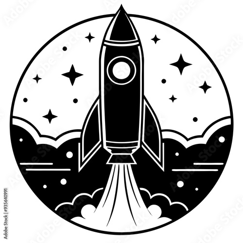 A persuasive, modern icon of a rocket for tech startups.