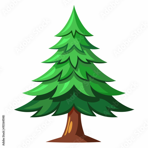 This is a cartoon illustration featuring a pine tree on a white background