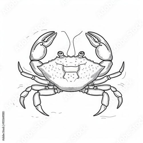 Detailed crab illustration with claws raised. Black and white line art illustration. Marine animal character design for coloring book. Generative AI