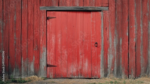 A red barn door slightly open, inviting curiosity and exploration