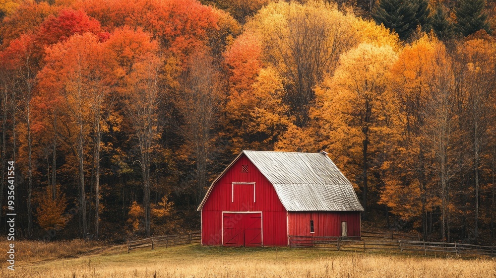 A red barn surrounded by autumn trees, symbolizing rural charm and seasonal beauty9267-4136-8424-702c7b2b32d5