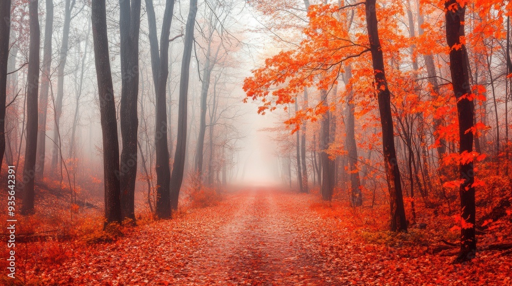 A path through a forest with leaves on the ground, AI A path through a forest with leaves on the ground, AI