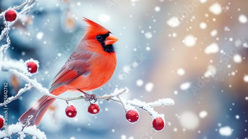 A red cardinal perched on a snowy branch, symbolizing winter beauty photo