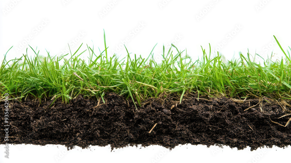cross-section of grass and soil, isolated on a white background cross-section of grass and soil, isolated on a white background