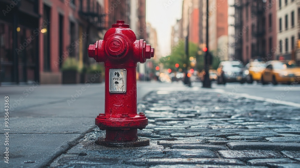 A red fire hydrant on a city sidewalk, symbolizing safety and urban life A red fire hydrant on a city sidewalk, symbolizing safety and urban life