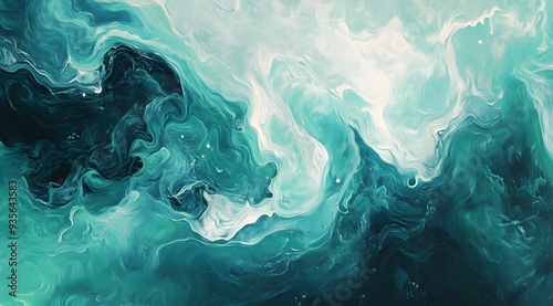 Abstract Swirling Pattern in Teal, White, and Black