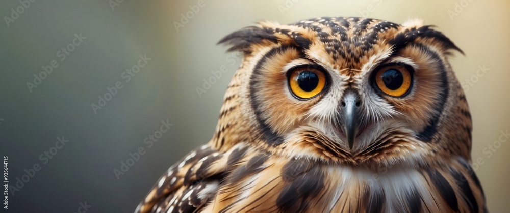 Close-up Portrait of a Brown and Black Owl with Yellow Eyes Close-up Portrait of a Brown and Black Owl with Yellow Eyes