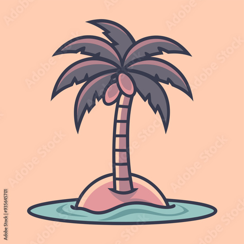 A cartoon of a palm tree on a small island in the ocean