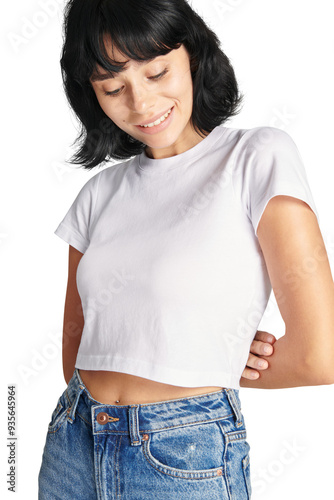 Png white crop top and mom jeans women's outfit photo