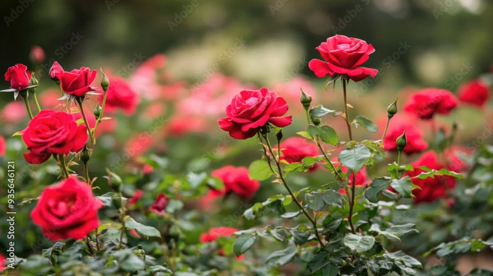 A red rose garden in full bloom, symbolizing romance and beauty A red rose garden in full bloom, symbolizing romance and beauty