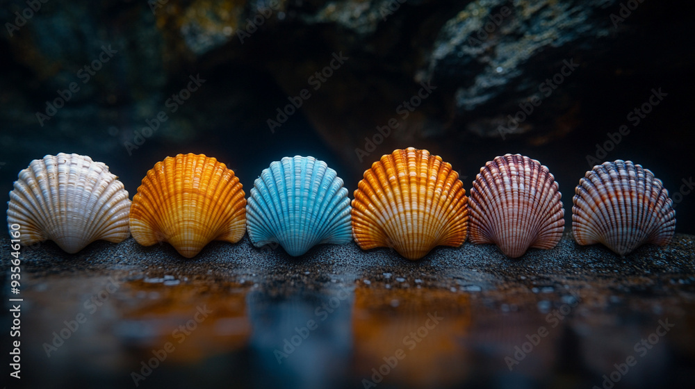 seashells on a textured background, representing the beauty and chaos of nature’s intricate designs seashells on a textured background, representing the beauty and chaos of nature’s intricate designs