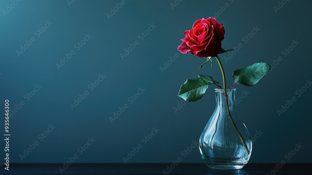 A red rose in a glass vase, symbolizing love and elegance A red rose in a glass vase, symbolizing love and elegance