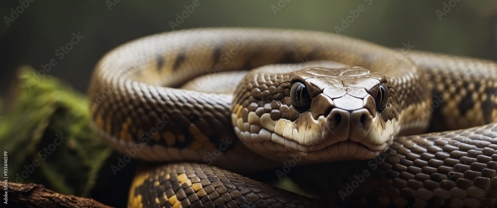 Close-up Portrait of a Brown Snake with Yellow Markings Close-up Portrait of a Brown Snake with Yellow Markings