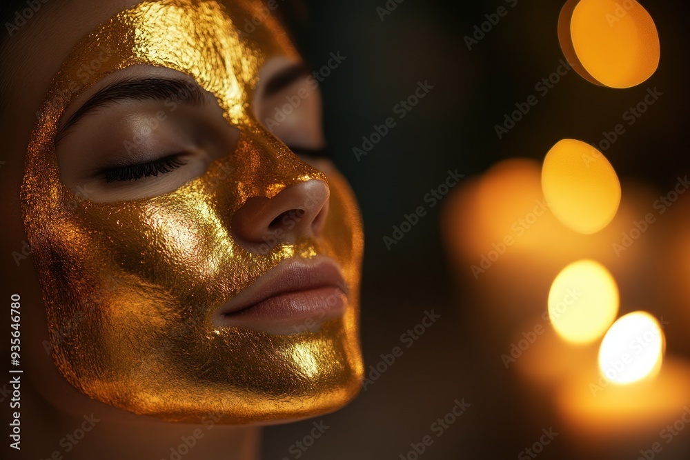 Close-up of a Woman's Face with a Gold Mask Close-up of a Woman's Face with a Gold Mask