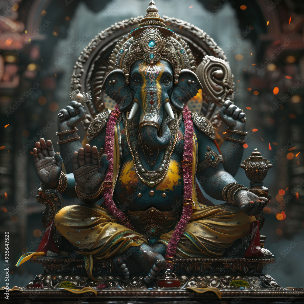 Obraz premium Colorful lord ganesha sculpture on dark background