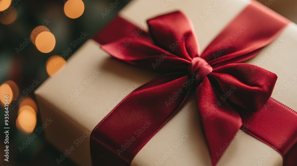 A red velvet ribbon tied around a gift box, ready for a special occasion A red velvet ribbon tied around a gift box, ready for a special occasion