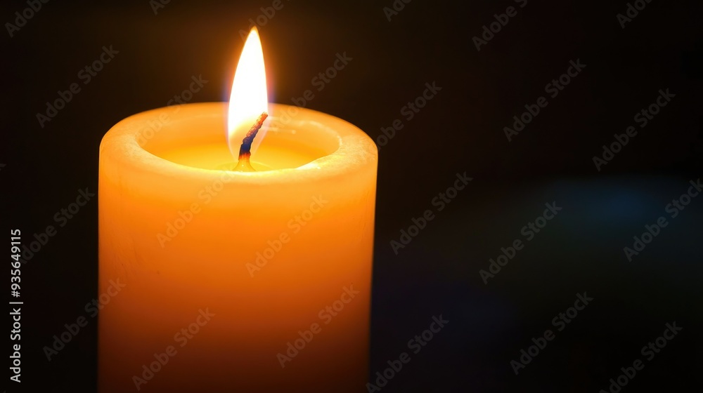 A white candle burning in the dark, casting a warm and peaceful glow - A white candle burning in the dark, casting a warm and peaceful glow -