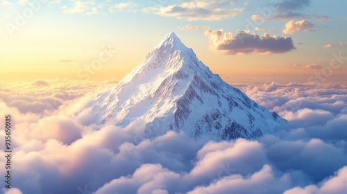 A white mountain peak rising above the clouds, symbolizing achievement and majesty