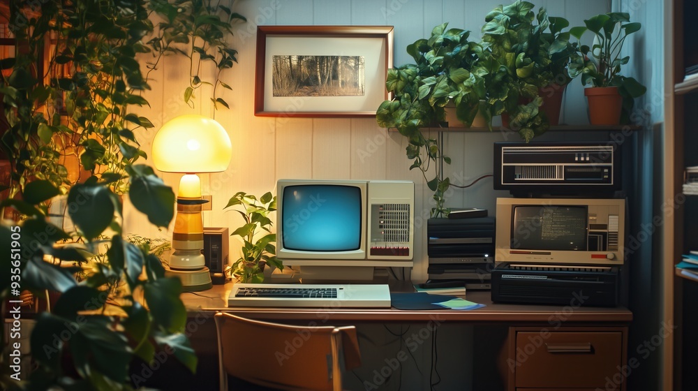 Vintage 1970s or 1980s office interior Stock Photo | Adobe Stock