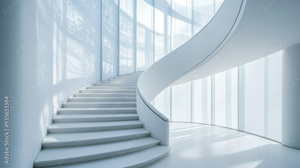 Obraz premium A white staircase in a modern building, symbolizing architecture and design