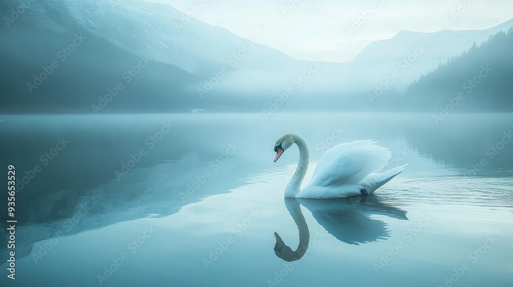 A white swan gracefully gliding across a calm lake, symbolizing beauty and grace A white swan gracefully gliding across a calm lake, symbolizing beauty and grace