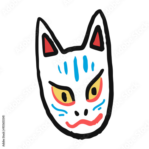 Photography Png  Noh Mask Kitsune fox  sticker, transparent background