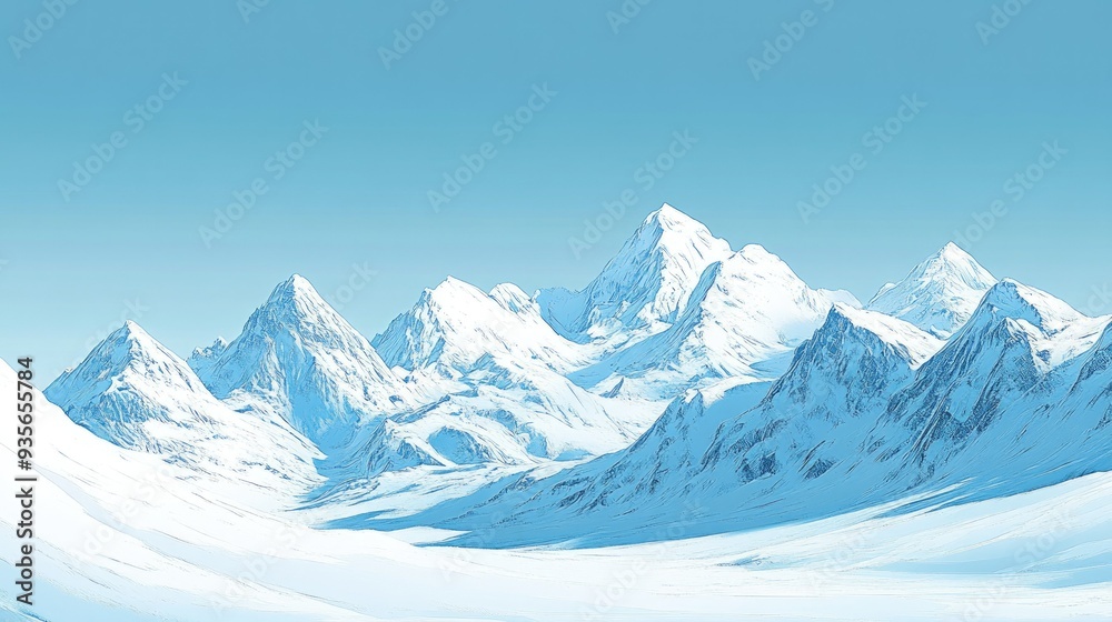 Obraz premium White snow-capped mountains under a clear blue sky, creating a serene winter landscape