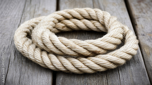 rope coiled on a wooden floor, symbolizing entanglement and disorder. The texture of the rope contrasts with the smooth wood, reflecting a chaotic interplay of elements