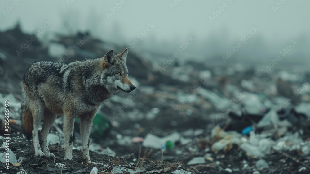 Obraz premium Polluted world. Garbage and waste. Animals suffer from pollution. Ecological disaster concept. AI-generated.