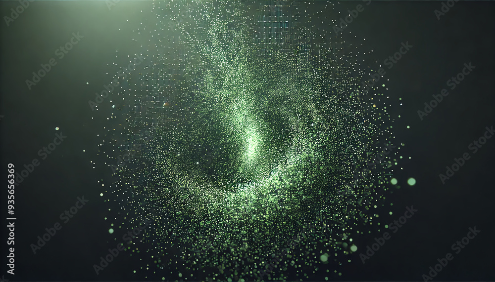 Obraz premium Green Digital Particles Move Particle Effect Wallpaper