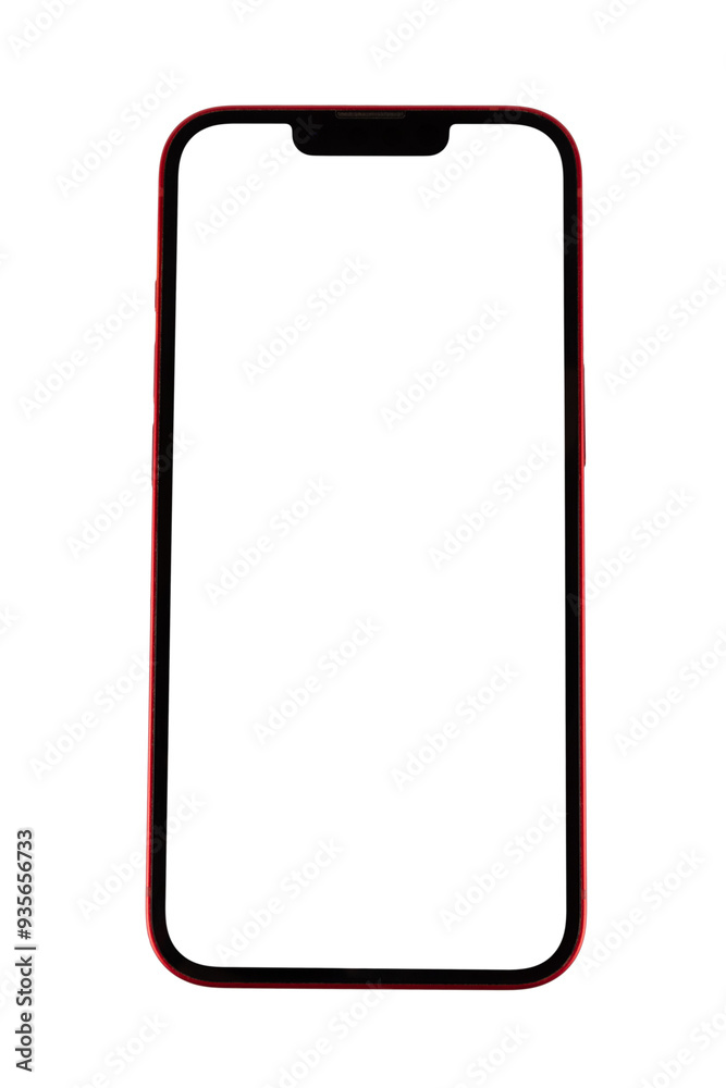 Red smartphone mockup blank screen red border white background Red smartphone mockup blank screen red border white background