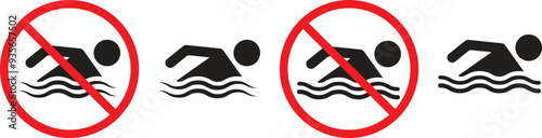 Icon set swimming and warning no swimming. Vector illustration