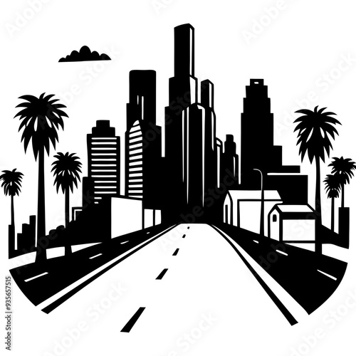 An urban street scene from Los Angeles vector illustration