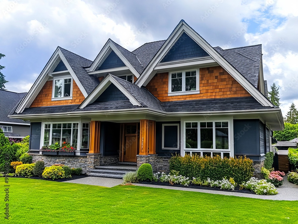 A house with a large front yard and landscaping in front of it A house with a large front yard and landscaping in front of it