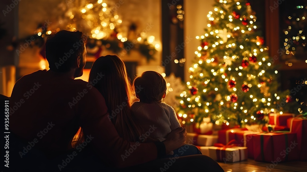 65. A cozy holiday evening with a family around a decorated Christmas tree 65. A cozy holiday evening with a family around a decorated Christmas tree