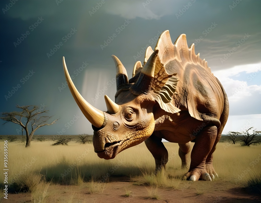 Fototapeta premium Triceratops Prehistoric Dangerous Wild Reptile Jurassic Era