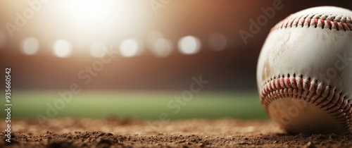 Baseball on a Baseball Field with Blurred Lights photo