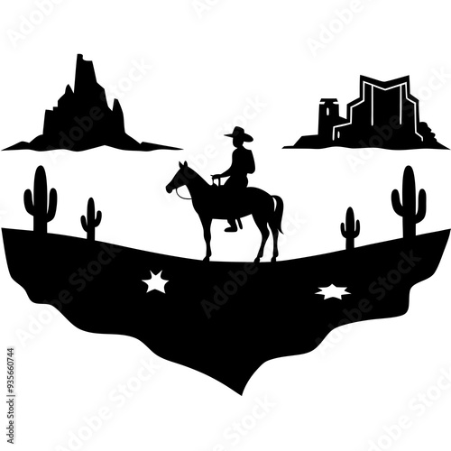 The American west with cowboys silhouette vector illustration