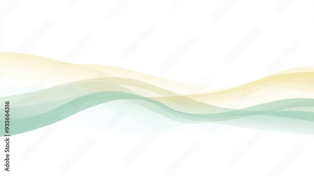 Subtle abstract waves in pastel shades create a serene and flowing composition with soft greens and yellows.