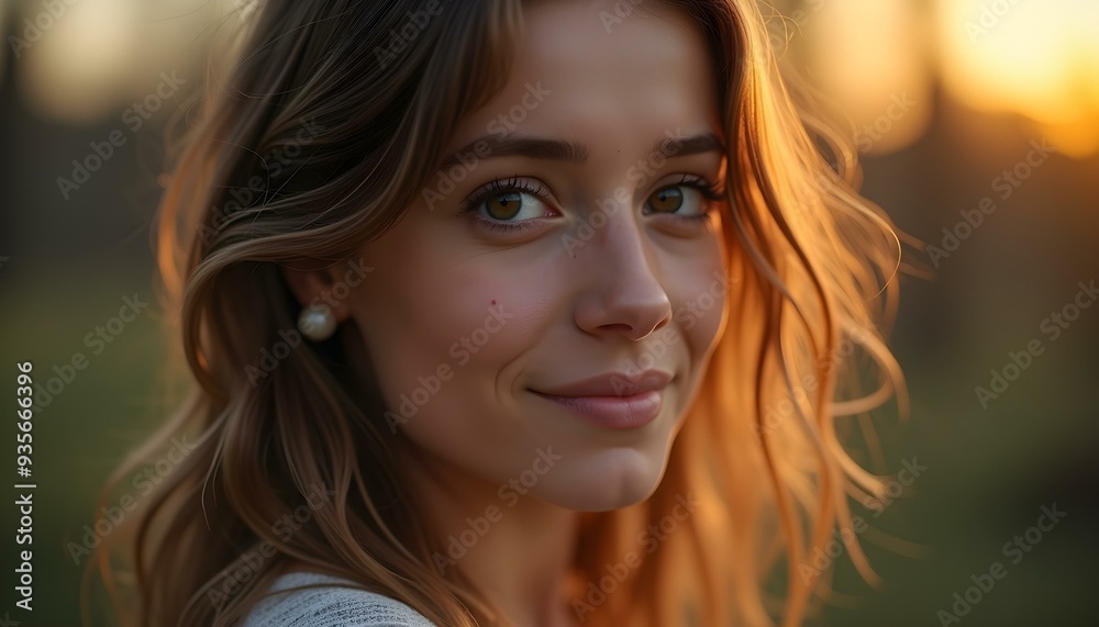 A young woman posing for a photo in front of a large window, with a picturesque view of the forest and sunset. A subtle and natural scene combining the beauty of nature with soft lighting A young woman posing for a photo in front of a large window, with a picturesque view of the forest and sunset. A subtle and natural scene combining the beauty of nature with soft lighting