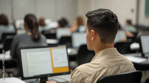 Learners reentering a classroom, where advanced systems and IT tools support their academic endeavors photo