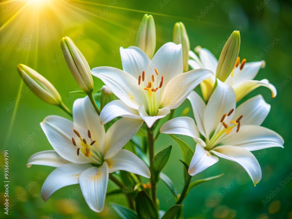 Delicate white lilies sway elegantly in a serene landscape, their unblemished petals radiating innocence, simplicity, and refinement, evoking a sense of peaceful tranquility. Delicate white lilies sway elegantly in a serene landscape, their unblemished petals radiating innocence, simplicity, and refinement, evoking a sense of peaceful tranquility.