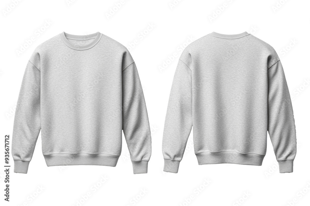 Light gray crew neck sweater front and back mock up with minimalist design and smooth texture isolated on transparent background Light gray crew neck sweater front and back mock up with minimalist design and smooth texture isolated on transparent background